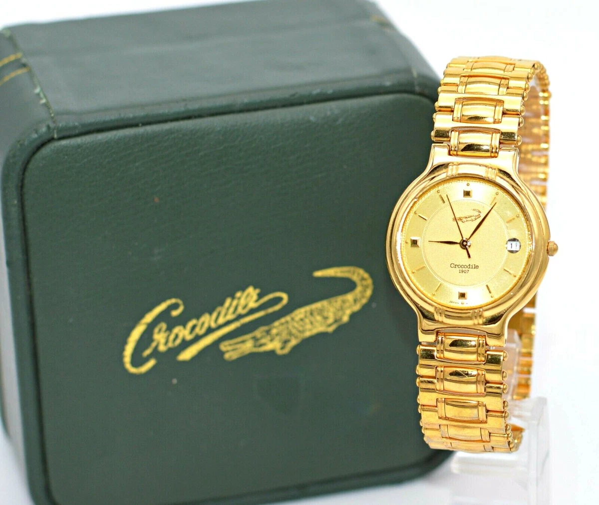 CROCODILE 1907 GOLD TONE BRACELET BAND 32MM MEN S WRIST WATCH 2065M