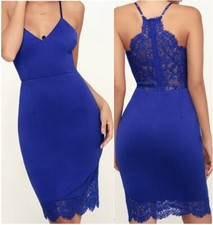 Lulus Lace Bodycon Midi Dress Women XL Blue Cocktail Party Coquette
