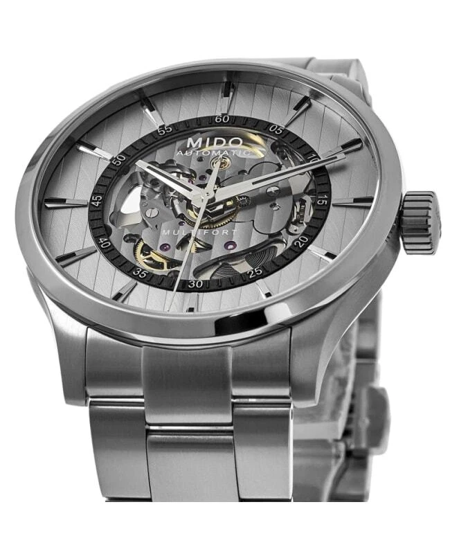 New Mido Multifort Skeleton Vertigo Rhodium Men