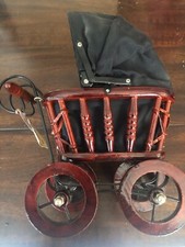 Vintage Antique Miniature Baby Carriage Wooden Wheels w/Canvas