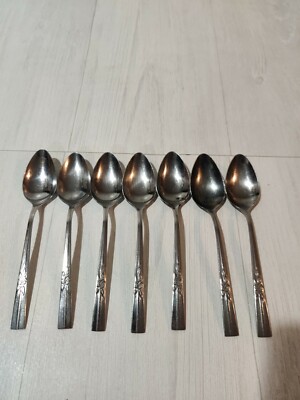 Vintage Epic Custom Taiwan Stainless Steel Rose Floral Flatware 7 Teaspoons