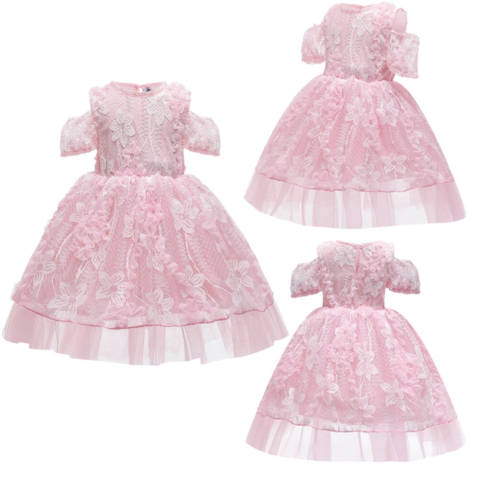 2-10 años Flor Niños Niña Tutú Princesa Vestido Cumpleaños Boda Fiesta Concurso Vestido Foto 3 de 4