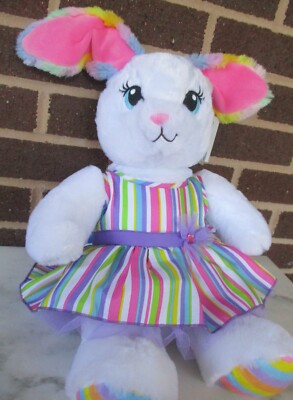 Build A Bear Sweet Stripes Bunny Rabbit 16'' Plush- Pastel Stripes Dress-Tags