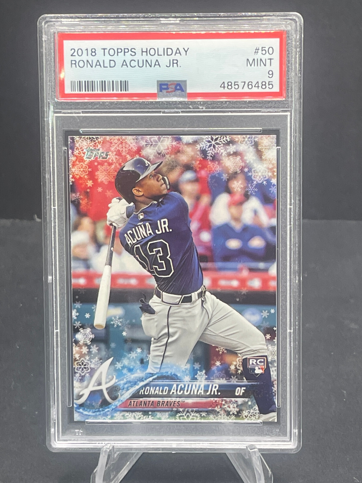 2018 TOPPS HOLIDAY BASEBALL RONALD ACUNA JR. ROOKIE CARD #50 PSA 9 MINT RC HOT!