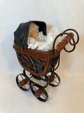 VINTAGE MINIATURE BABY DOLL BUGGY STROLLER CARRIAGE TOY COLLECTIBLE DISPLAY 9"