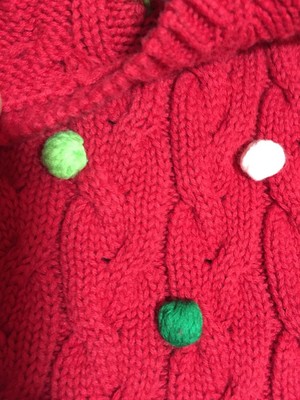 Robe Pull Rare Editions – Taille 6 – Noël Tricoté à Pompons – Coton Rouge Vert