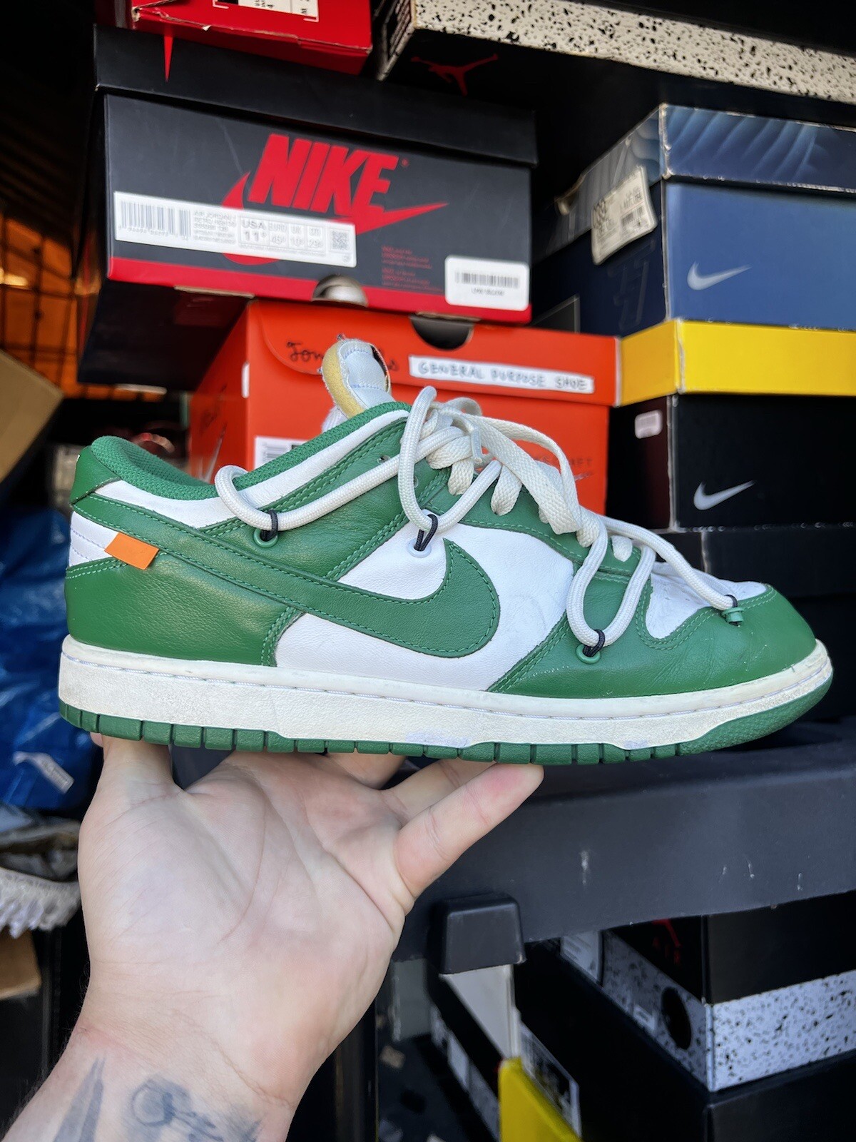 OFF WHITE X NIKE Taglia 9 Nike Dunk Low x BIANCO SPORCO verde pino 2019