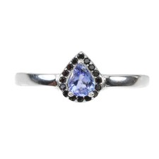 925 Sterling Silver Ring Pear Tanzanite Black Spinel Gemstone Jewelry Size 9