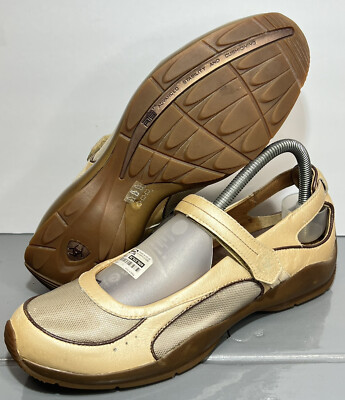 ARIAT Gold/Tan Leather & Mesh MARY JANE Wedges Sz 8.5 Adjustable Strap Nice