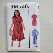 McCalls R11484 Dress Full Button-Up Wrap Waist Collared Misses 26W - 32W UNCUT