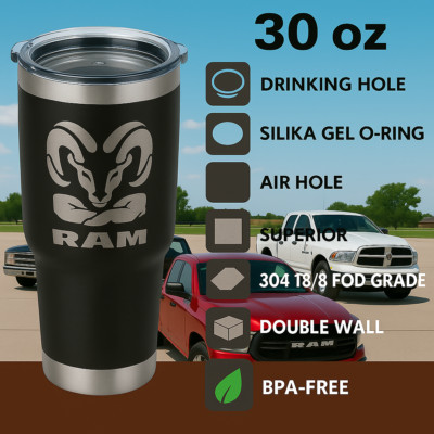 Dodge RAM 30 oz Tumbler | 1 Side Lasered and Insulated | logo, emblem