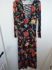FOREVER 21 Floral Chiffon Maxi Dress Long Sleeve New Sz S Boho Casual Peasant