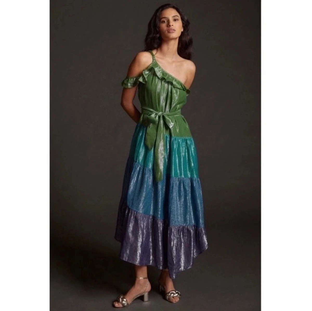 asos forest green dress ASOS DESIGN one shoulder ruched detail maxi dress with split in forest