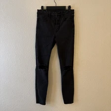 American Eagle Jeans Womens 6 Black High Rise Jegging Distressed Stretch Denim