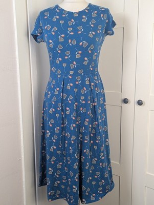 Seasalt Riviera Dress Little Tulip Blue Jersey Stretch Pleated Front UK10