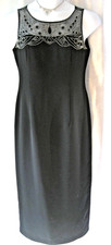 Positive Attitude Long Gown NWOT Sz 12 Black Illusion Bodice w/Beads Lined EC
