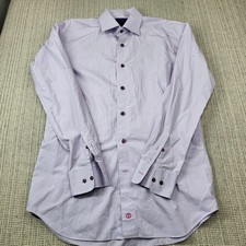 David Donahue Shirt Mens 16 34/35 Purple Check Slim Fit Cotton Dress Long Sleeve