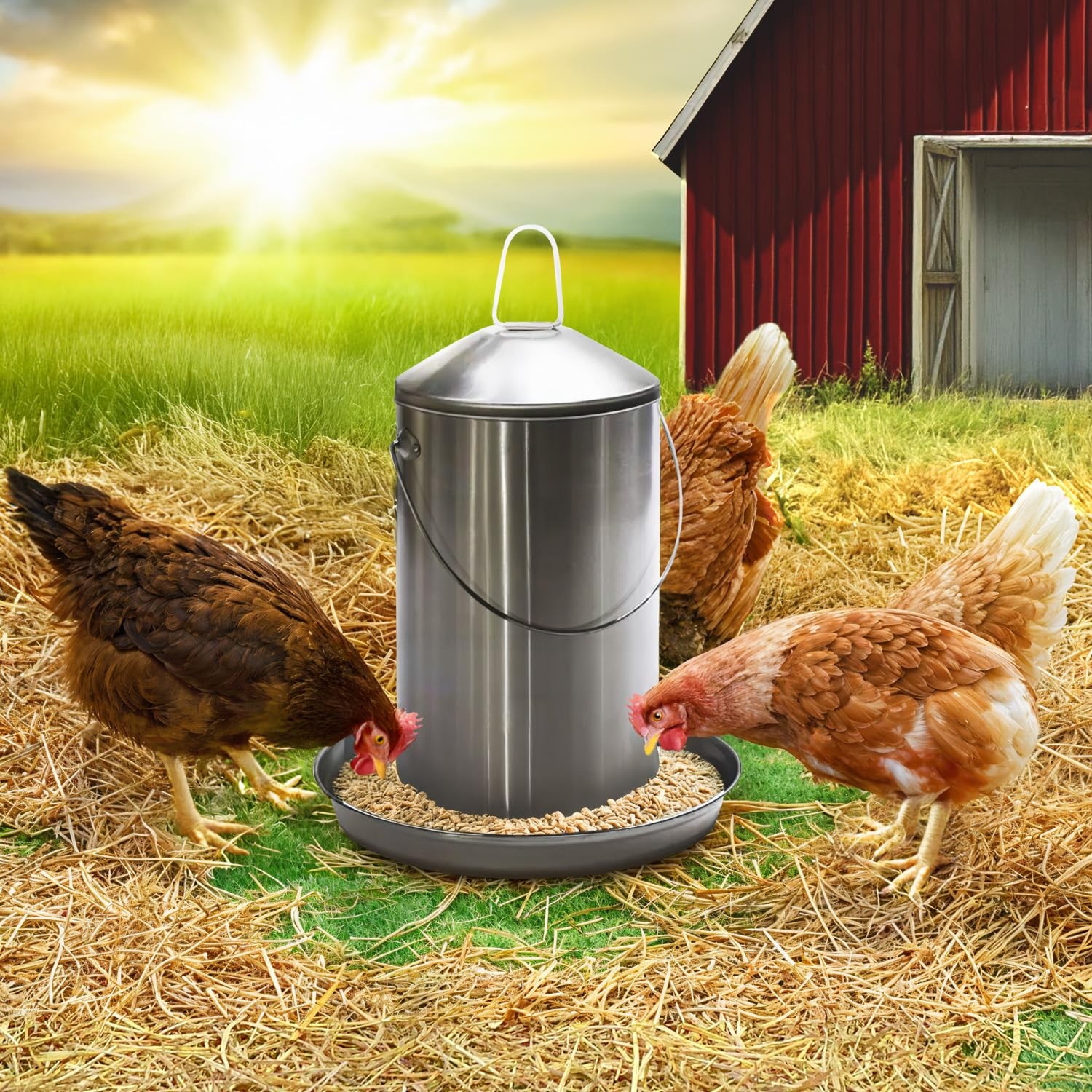 8.8 Lb Stainless Steel Hanging Chicken Feeder no Waste Food-Grade - Poultry F...