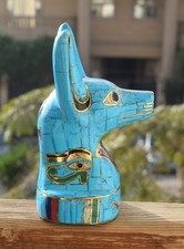 Anubis Statue Turquoise Blue Inlay Egyptian Collectible Revival Sculpture 5.7"