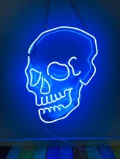 US STOCK Calavera Embrujada Esqueleto Azul Acrílico 24"x20" Neón Letrero Lámpara Atenuador de Luz