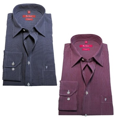 Ben Green Redline Langarmhemd dunkelblau weinrot weiss Minikaro Gr. 40 43 45