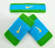 Nike Swoosh Headband  Wristbands Set Adult Baltic Blue/Chlorophyll/Gold