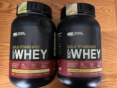 2x 2lb jars optimum nutrition gold standard whey protein powder banana cream