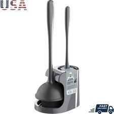 2 in 1 Toilet Brush Plunger Set Heavy Duty Cleaning Tool Space Saving Holder New