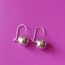 925 Sterling Silver Plain Ball Dangle Drop Earrings