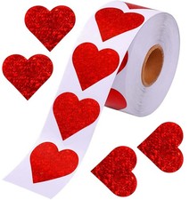 Valentines Glitter Red Heart Stickers, 1.5" Decorative Labels 500