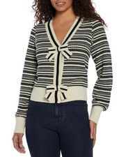 Express Women's Cardigan Relaxed Fit Soft Cozy Stylish Bow Black Stripe Sz Small