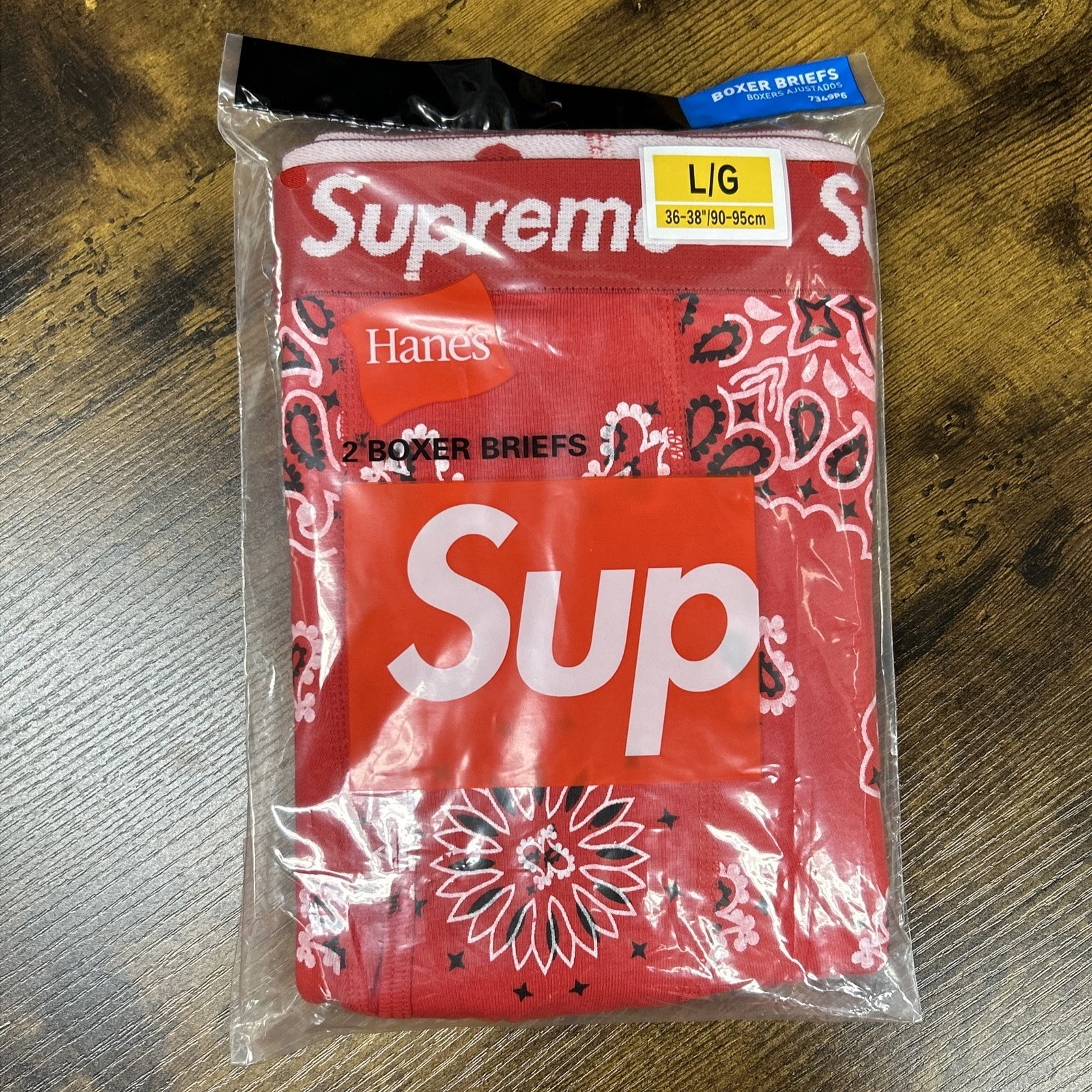 Lot de 2 boxers Supreme taille L logo bandana sous vêtement Hanes neuf authentique