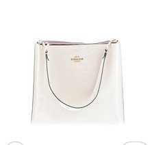 Coach White Shoulder Bag Zip Closure Gold Hardware Logo Tag Accent Designer