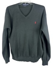 Ralph Lauren Men  s 2XL Sweater Preppy Pony Black Pima Cotton V-neck Jumper Red