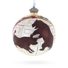 Bull and Bear Stock Market Glass Ball Ornament 3.25 Inches