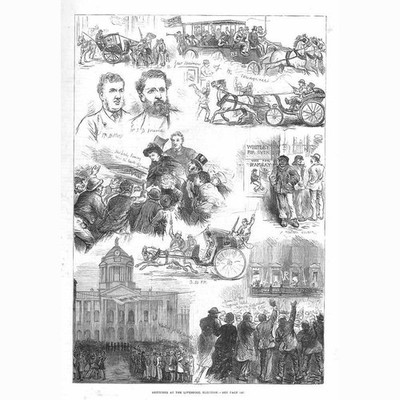 LIVERPOOL Wahlszenen am Tag der Abstimmung - antiker Druck 1880