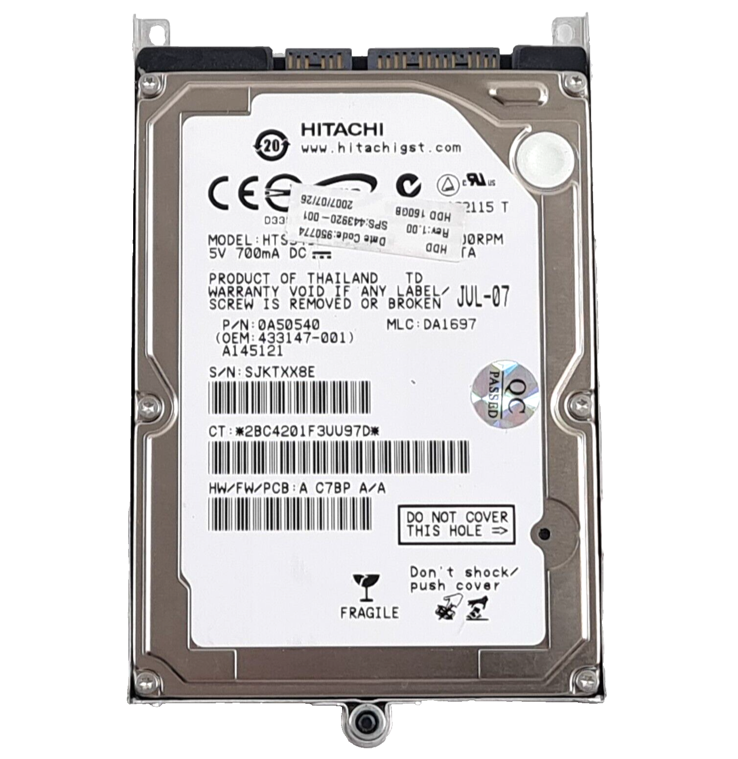 160GB SATA 2.5"" 9.5mm 5400RPM 1.5Gb/s HDD - 443920-001