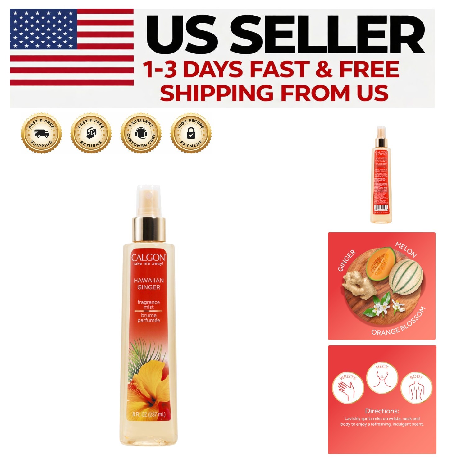 Indulge in 8 Fl Oz Hawaiian Ginger Body Mist - Energizing Tropical Scent Spray