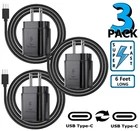 3 Pack USB C Fast Wall Charger 6ft Cable For 25w Galaxy A15 A16 A25 A35 A55 A75