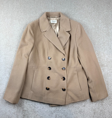 Precis Peacoat Woman's Petite 16 Wool Cashmere Long Sleeve Notch Double Breasted