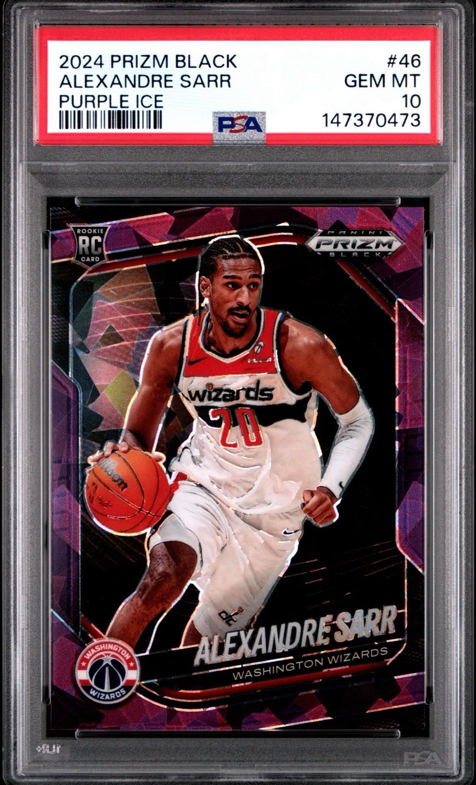 PSA 10 2024 Prizm Black Alexandre Sarr RC #46 Purple Cracked Ice 69/149 POP/10