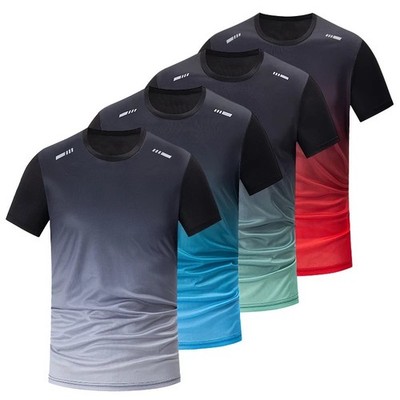 Men's Quick Dry Sports T-Shirt Gym Running Fitness Tee Gradient Short Sleeve Bre