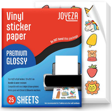 Premium Printable Vinyl Sticker Paper for Inkjet Printer - 25 Sheets Glossy Whit