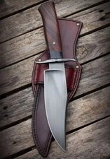 Custom Handmade Carbon Steel Blade Hunting Survival Bowie Knife Wood Handle