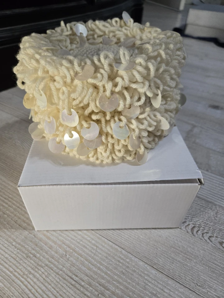 De colección 1960 Crochet Lentejuelas Sombrero Marfil Lazo Hilo Gorro Retro Cóctel Fiesta Foto 3 de 4