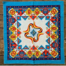 Vintage Wamcraft Aquamarine Border Native American Symbols Cotton Poly Bandana