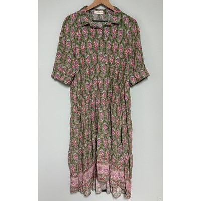 Natural Life Rebecca Boho Tiered Paisley Floral Midi Dress Babydoll Size XL