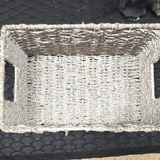 Beige Woven Rectangular Freestanding Storage Basket Bin 11-15 in, 6 in H