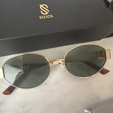 SOJOS Retro Oval Sunglasses Women Men Trendy Classic Shades Green Lenses Gold