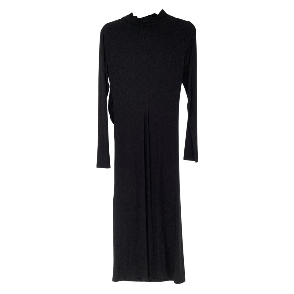 Vestido midi de cuello alto acanalado negro pequeño Vince para mujer manga larga jersey G10-17 Foto 4 de 4